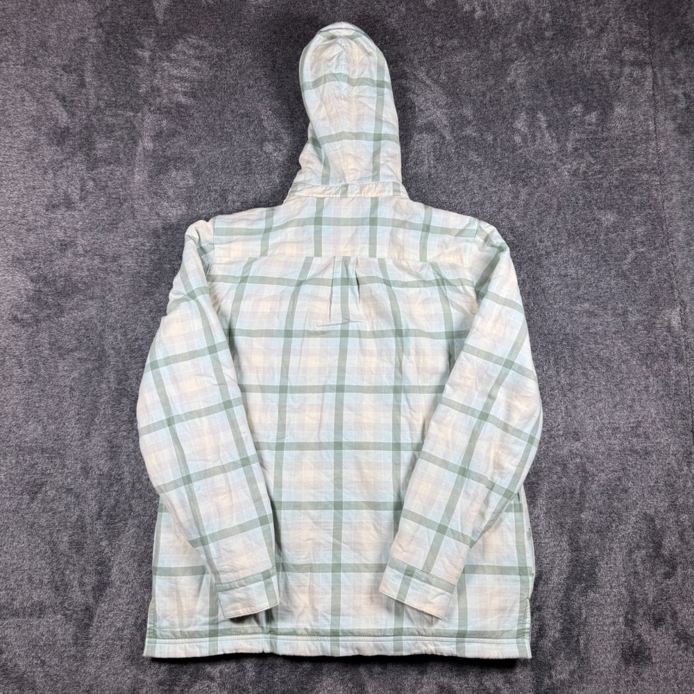 LL Bean Womens Plaid Hooded Flannel Shirt Jacket Fleece Lined Green M 296823 - Picture 4 of 6